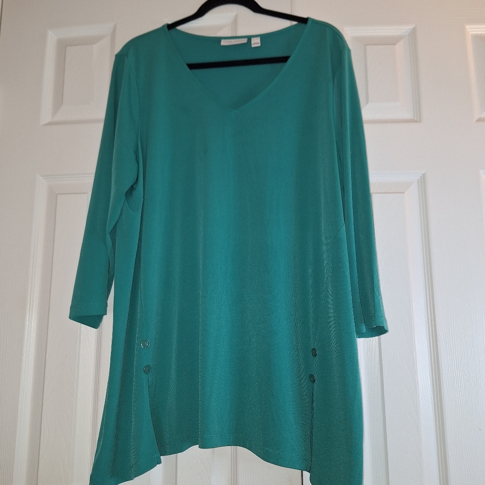 SUSAN GRAVER Teal V-Neck Women's Top/Tunic Size XL